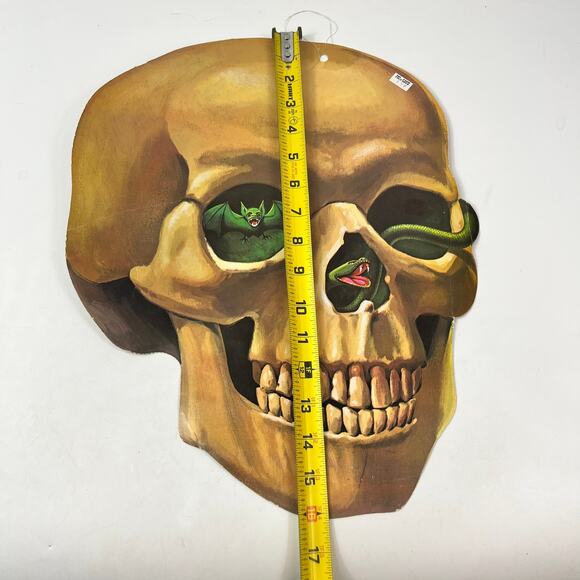 Vintage Halloween Skull Die Cut Decoration Bat Snake Frog 16"x13" Double Sided - Picture 3 of 13